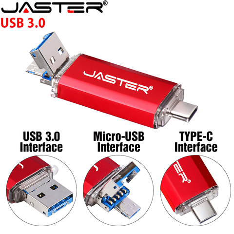 Металлический флеш-накопитель JASTER USB 3,0, 4 ГБ, 8 ГБ, 16 ГБ, 32 ГБ, 64 ГБ, 128 ГБ, Micro USB интерфейс, красный OTG TPC, флеш-накопитель, диск с логотипом на заказ ► Фото 1/6