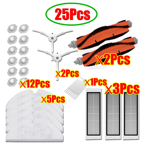 Тряпки для швабры, фильтр для влажной уборки, боковая щетка, рулонная щетка, подходит для робота-пылесоса Xiaomi Roborock S50 S51, комплекты запасных ч... ► Фото 1/6