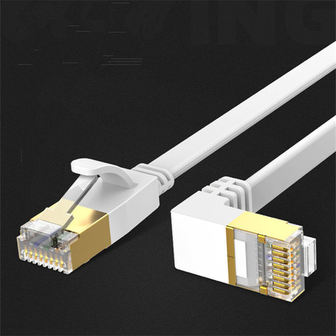 Ethernet-кабель RJ45 Cat6 Lan-кабель RJ 45, плоский сетевой кабель, патч-корд для модема, маршрутизатора, телевизора, патч-панели, ПК, ноутбука 90 градусов ► Фото 1/4