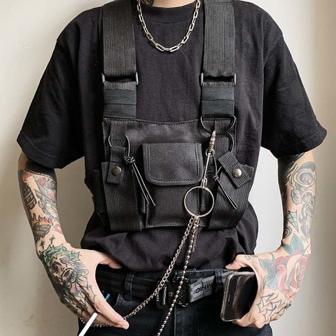 Мужская нагрудная сумка в стиле милитари, черная функциональная поясная сумка в стиле хип-хоп, регулируемый жилет, переносные нагрудные сум... ► Фото 1/6