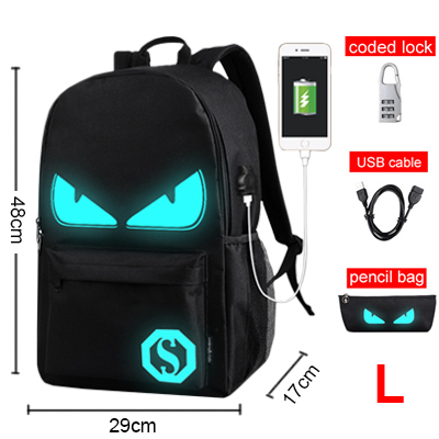 Аниме светящийся Оксфорд школьный рюкзак на плечо до 17 дюймов с USB зарядным портом и замком школьная сумка для мальчика черный ► Фото 1/6