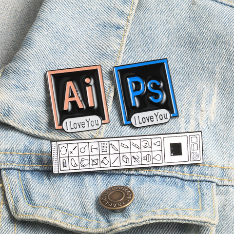 Adobe Illustrator Photoshop Ai Броши PS на панели инструментов этикетки значки значок компьютерное программное обеспечение эмалированная булавка дизайн... ► Фото 1/6