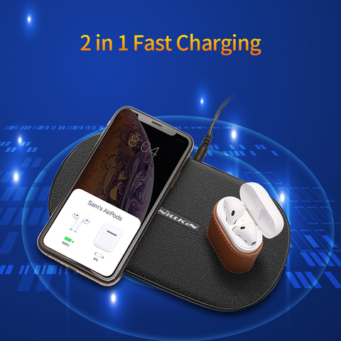 Двойное Беспроводное зарядное устройство NILLKIN 2 в 1 для iPhone 11/11 Pro/11 Pro Max/X/XS, Samsung S20/11/10/9/8, xiaomi ► Фото 1/6