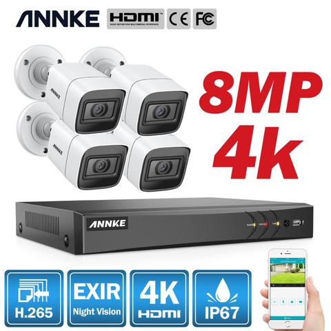 Система видеонаблюдения ANNKE 4K Ultra HD, 8 каналов, 8 Мп, H.265, видеорегистратор с 4 уличными камерами 8 Мп, защита от атмосферных воздействий ► Фото 1/6