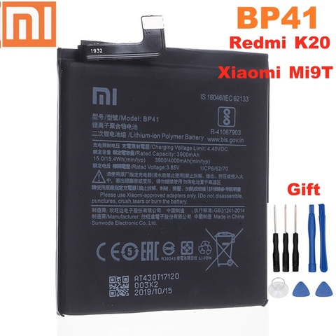 BP41 100% Оригинальный телефонный аккумулятор XIAO MI для Xiaomi Redmi K20 / Mi 9T сменные батареи Xiomi MI9T батарея 4000 мАч + Инструменты ► Фото 1/4