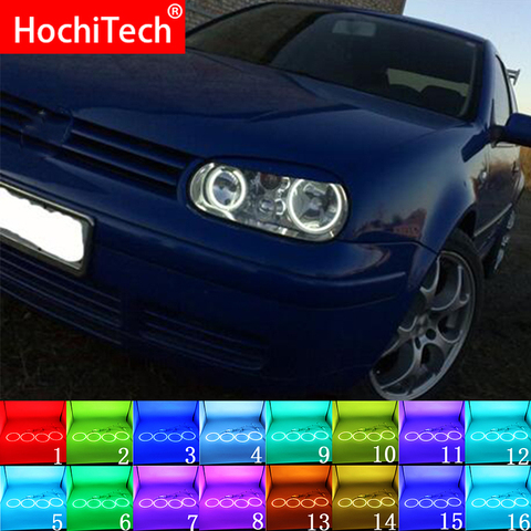 Разноцветные RGB светодиодные ангельские глазки, кольцевой глаз, ДХО, Радиочастотный пульт дистанционного управления для Volkswagen VW Golf MK4 R32 VR6 ... ► Фото 1/6