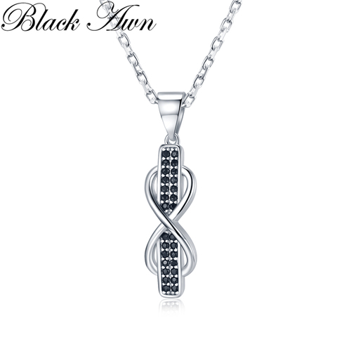 Черное ожерелье Awn из 100% стерлингового серебра 925 пробы с изысканным крестом модные обручальные ожерелья для женщин Свадебные Подвески K055 ► Фото 1/5