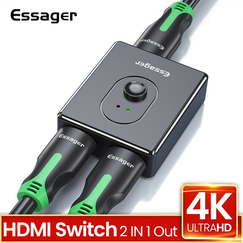 Разветвитель HDMI Essager HD 4K 1x 2/2x1 адаптер HDMI переключатель коннектор 2 в 1 выход преобразователь HDMI переключатель для PS4 Xbox TV BOX ноутбука ► Фото 1/6