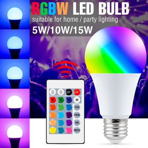 Светодиодный точечный светильник RGB волшебная лампа умное управление Led RGBW изменяющий цвет светильник E27 Bombillas 5 Вт 10 Вт 15 Вт Светодиодная лам... ► Фото 1/6