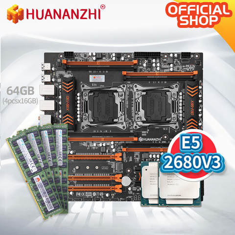 HUANANZHI X99 F8D X99 Материнская плата Intel Dual с Intel XEON E5 2680 V3 * 2 с 4*16 Гб DDR4 RECC памяти комбо комплект NVME USB 3,0 ► Фото 1/1