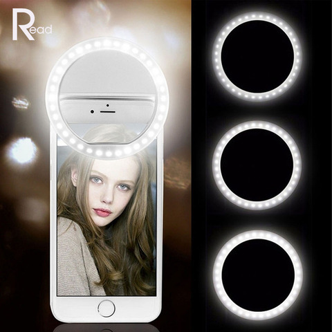 Кольцевой осветитель на светодиодах (LED) для селфи USB зарядка с заполняющим светом мобильный телефон объектив светящиеся лампы клип серьги, браслет, кольцо для iPhone Xiaomi для iOS Android телефон ► Фото 1/6