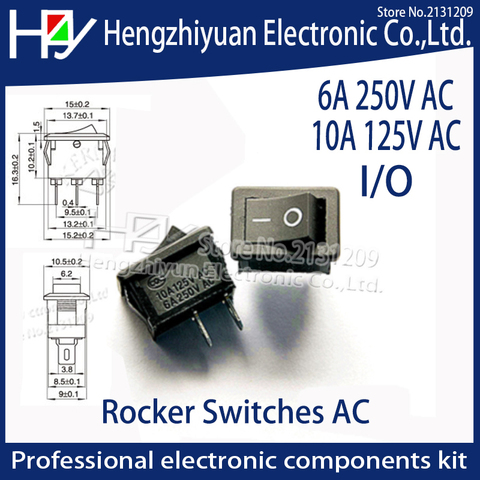 Hzy 5 шт./лот черный кнопочный мини-переключатель 6A 125V KCD1 2-контактный кнопочный Переключатель ВКЛ/ВЫКЛ 5 шт./лот 21 мм * 15 мм черный 10 А 250 В ► Фото 1/5