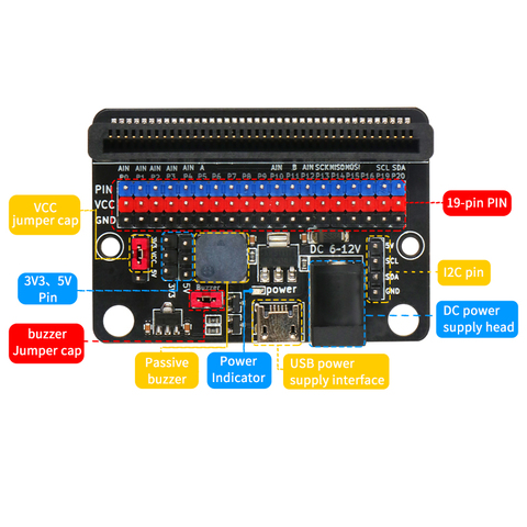 Плата расширения Keywish для Micro:bit GPIO, модуль расширения Python IO:bit 5V с пассивным звуковым сигналом на плате ► Фото 1/6