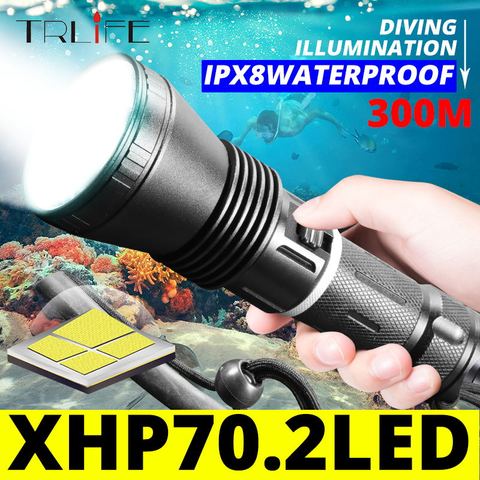 Мощный светодиодный фонарик XHP70.2 для дайвинга с аквалангом, 30 Вт, Водонепроницаемый Подводный фонарь IPX8 XHP50 .2, лампа для дайвинга ► Фото 1/6