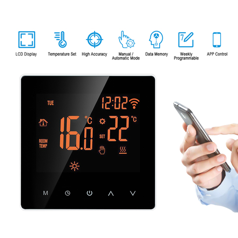 Wifi термостат Smart APP контроль температуры программируемый Электрический термостат с подогревом пола с сенсорным экраном ► Фото 1/6