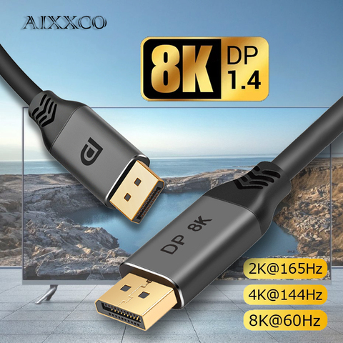 Кабель AIXXCO DisplayPort 1,4, 8K, 4K, HDR, 165 Гц, 60 Гц, адаптер порта дисплея для видео, ПК, ноутбука, ТВ, DP 1,4, 1,2, кабель порта дисплея 1,2 ► Фото 1/6