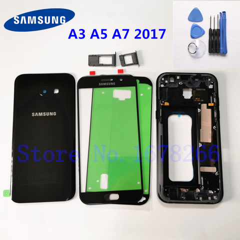 Полноразмерный корпус для SAMSUNG Galaxy A3 A5 A7 2017 A320 A520 A720, стеклянная задняя крышка + фронтальный экран, стеклянная линза + средняя рамка A520F ► Фото 1/6