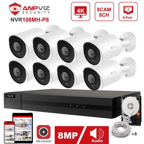 Hikvision OEM 8CH 4K NVR 4/6/8 шт. 4K IP-камера POE IP комплект системы безопасности для помещений/улицы CCTV видеонаблюдения 2,8 мм P2P ► Фото 1/6