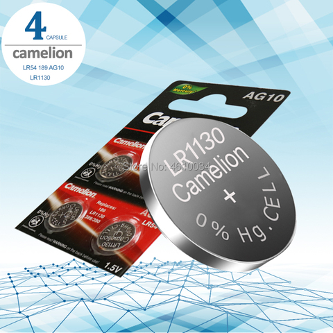 4 шт. Camelion Батарея сотовый 1,5 V AG10 LR1130 Щелочная батарейка-кнопка Батарея AG10 389 LR54 SR54 SR1130W 189 LR1130 аккумуляторы таблеточного типа ► Фото 1/5