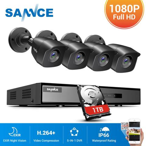 SANNCE 1080P система видеонаблюдения 4CH комплект видеонаблюдения для дома 1080P-N HDMI DVR 4 шт. 1280TVL 1080P наружная камера безопасности ТБ ► Фото 1/6