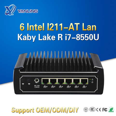 Yanling 6 Lans Mini Sever 8th Gen Kaby Lake R Intel 8550U четырехъядерный безвентиляторный брандмауэр ПК I7 сетевой маршрутизатор Поддержка I211-AT Lan ► Фото 1/6