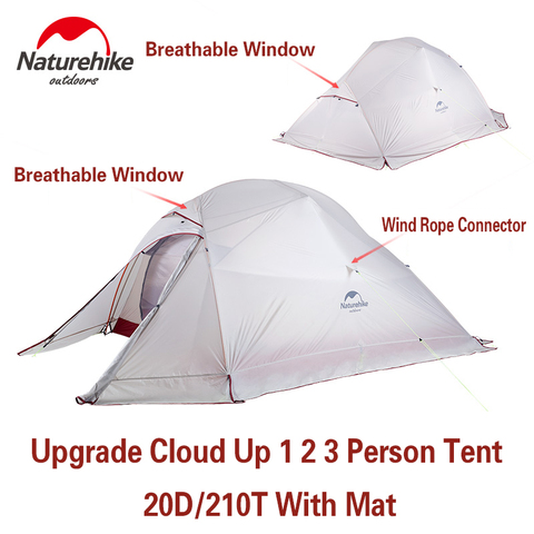 Туристическая палатка Naturehike Cloud Up на 1, 2, 3 человек, Ультралегкая, 20D, для путешествий, пешего туризма, кемпинга, оборудование с ковриком ► Фото 1/6