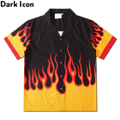 Мужская винтажная уличная рубашка Dark Icon Flame, летняя гавайская рубашка, мужская одежда ► Фото 1/6