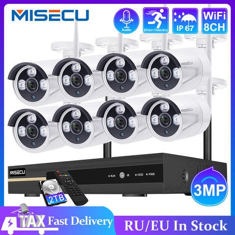 MISECU 8CH NVR 3MP CCTV Беспроводная система аудио запись Открытый Водонепроницаемый P2P Wifi безопасность Ai камера набор комплект видеонаблюдения ► Фото 1/6