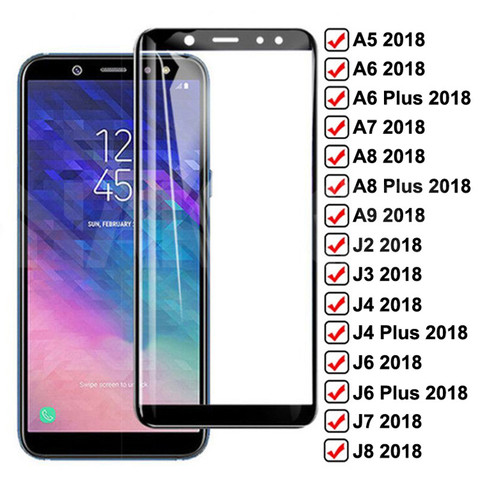 Защитное стекло 9D для Samsung Galaxy A6 A8 J4 J6 Plus 2022, защита экрана A5 A7 A9 J2 J3 J7 J8 2022, пленка из закаленного стекла, чехол ► Фото 1/6