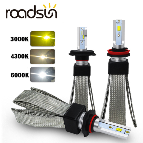 Roadsun CSP H4 светодиодный H1 H11 9005 9006 H7 светодиодная Автомобильная фара 3 цвета меняющиеся фары 3000K 4300K 50 Вт 6000 лм Автомобильные фары ► Фото 1/6