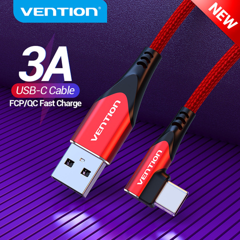 Vention USB Type C кабель 3A правый угловой зарядный кабель Быстрая зарядка для Samsung S10/Xiaomi mi9 10 pro USB C мобильный телефон кабели ► Фото 1/6