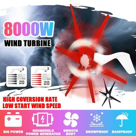 Горизонтальный ветряной генератор 8000 Вт, 12 В/24 В, 5 лопастей, ветрогенератор, ветрогенератор, ветряная мельница, энергетическая турбина, заря... ► Фото 1/6
