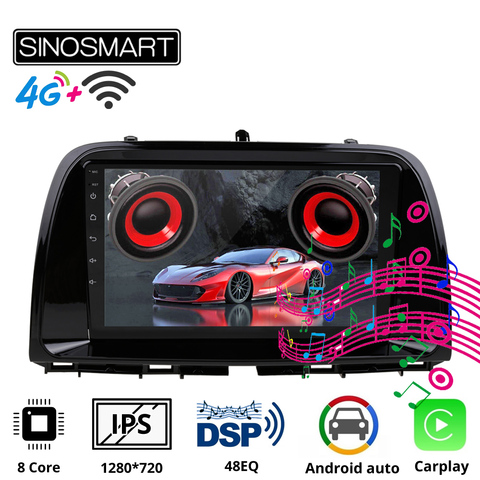 Sinosmart автомобильный радиоприемник с навигацией GPS для Mazda 5 Android CX-5 2013-2016 2.5D 8-ядерный процессор, DSP поддержка 4G LTE/ BOSE Soundsport Free ► Фото 1/3