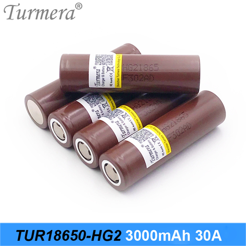 Turmera original inr18650 hg2 18650 3000 мАч 20a 30a с высоким потреблением энергии для электромагнитной батареи 3000 мАч ► Фото 1/6