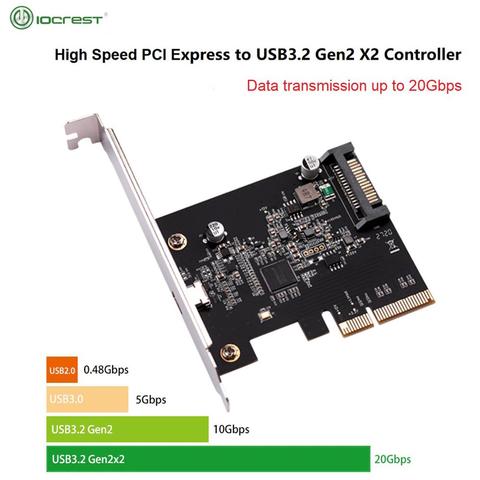 Плата контроллера хоста IOCREST PCI Express x4-USB3.2 Gen2 x2 type-c до 20 Гбит/с ► Фото 1/6