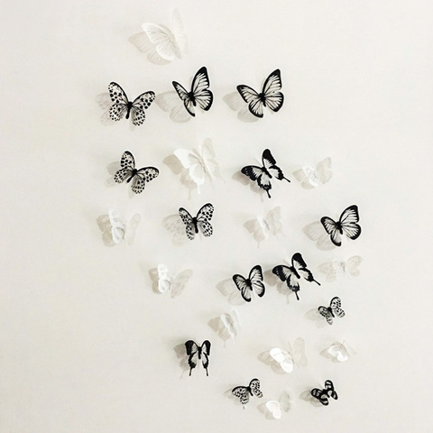 18 шт., черно-белые 3d наклейки на стену с кристаллами в виде бабочек, свадебное украшение, Наклейки для декора гостиной, спальни ► Фото 1/6
