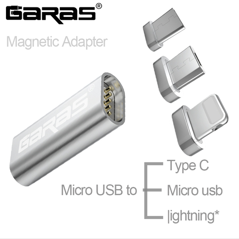 Магнитный адаптер GARAS Micro USB-Type C, 3 в 1, кабель для передачи данных, переходник Micro USB-Type C ► Фото 1/5
