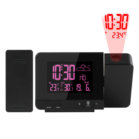 Часы-термометр FanJu с будильником, цифровые часы с беспроводным датчиком, Проекционные настольные часы, ночник с 8 цветными дисплеями ► Фото 1/6