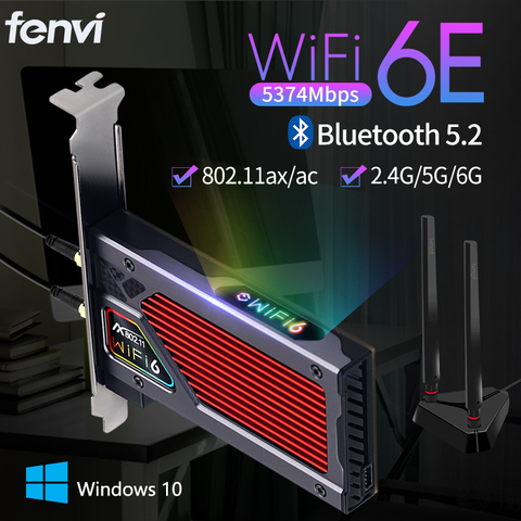 Адаптер сетевой Fenvi FV-AXE3000 Wi-Fi 6E AX210, Bluetooth 5,2, 5374 Мбит/с, 2,4 ГГц/5 ГГц/6 ГГц, Wi-Fi 802.11AX/AC PCIExpress ► Фото 1/6