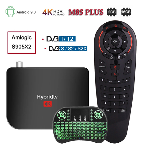 Новейшая смарт тв-приставка M8S PLUS DVB 4K Android 9,0 DVB-T2/T DVB-S2/S, спутниковый комбинированный Amlogic S905X2, четырехъядерный wi-fi, тв-приставка ► Фото 1/6