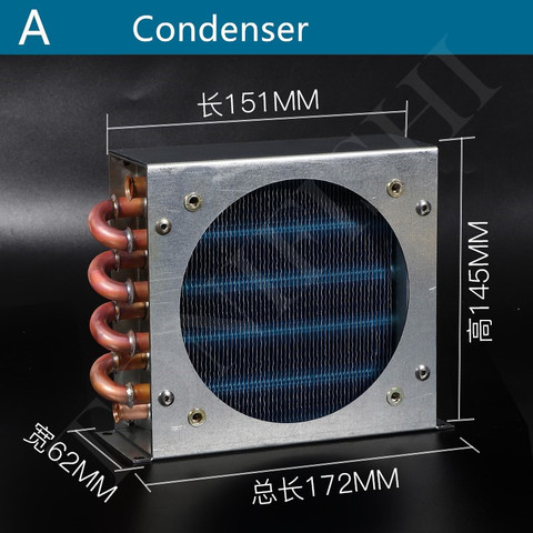 Небольшой конденсаторный радиатор с корпусом, охлаждаемый воздухом вентилятор с водяным охлаждением для холодильника, морозильной камеры, алюминиевый медная трубка с плавником теплообменник ► Фото 1/6