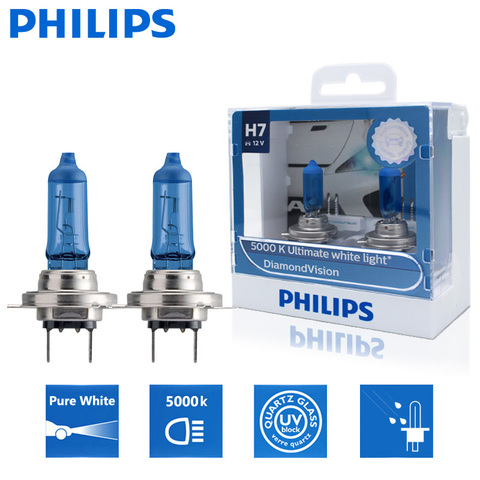 2X Philips H7 12В 55 Вт PX26d алмаз Visio 5000 К авто аксессуары Супер Белые автомобильные галогенные лампы для авто светильник лампы 12972DVS2 ► Фото 1/6