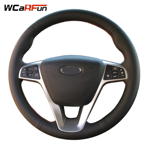 WCaRFun DIY черный сшитый вручную чехол рулевого колеса автомобиля из натуральной кожи для Lada Vesta 2015 2016 2017 ► Фото 1/6