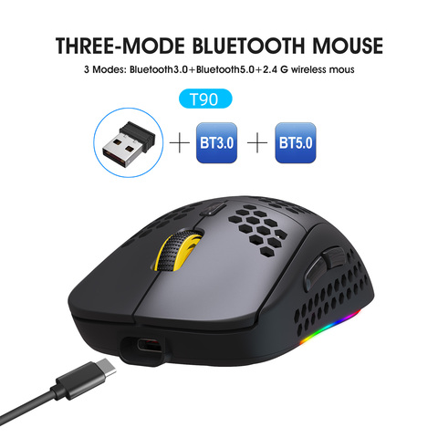 HXSJ Новый охлаждения Беспроводной 2,4G Bluetooth Мышь RGB Световой TYPE-C зарядка офис игровая компьютерная аксессуары для ПК ► Фото 1/6