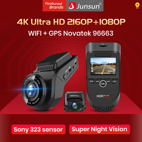 (Новый год Промокод : DEDMOROZ) Junsun S590 WiFi 4K видеорегистраторы автомобильные Ultra HD 2160P 60fps gps ADAS авторегистратор камера рекордер sony 323 камера заднего вида 1080P ночное видение видеорегистратор dvr ► Фото 1/6