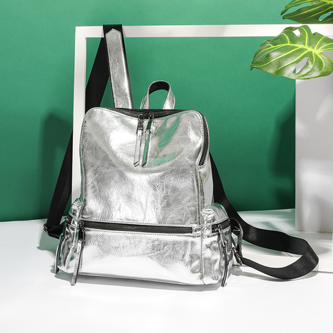 Дизайнерская вместительная школьная сумка через плечо, повседневный женский рюкзак из искусственной кожи с защитой от кражи, серебристые С... ► Фото 1/6