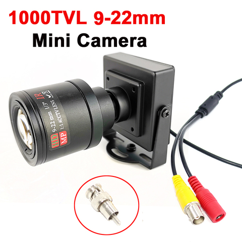 Металлическая мини-камера с переменным фокусным расстоянием 1000TVL/700TVL 9-22 мм, регулируемая ручная линза с адаптером RCA, камера видеонаблюдени... ► Фото 1/6