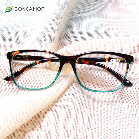 Стильные прямоугольные очки для чтения BONCAMOR, с пружинным шарниром, мужские и женские очки для чтения, с диоптриями 0,5 1,75 2,0 3,0 4,0... ► Фото 1/6
