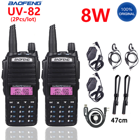 2 шт./лот Baofeng UV 82 100% оригинальное Портативное двухстороннее Радио BF UV82 двойное PTT радио BAOFENG 8 Вт портативная рация UV-82 2022 ► Фото 1/6