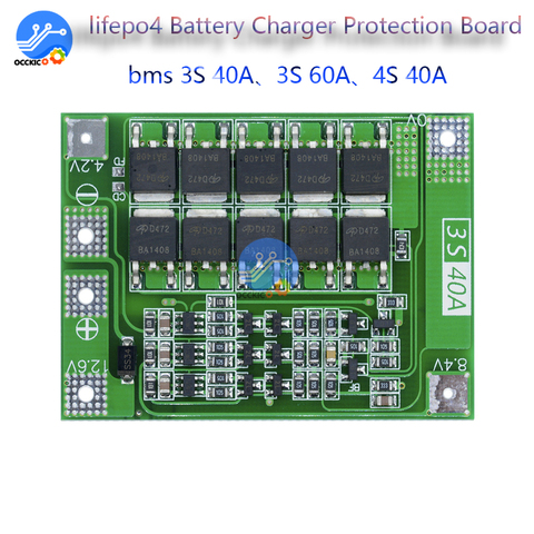 Плата балансировочная для зарядного устройства литиевых батарей lifepo4 smart BMS 3S 4S 40A 60A 12v 48v 18650 с балансиром ► Фото 1/6